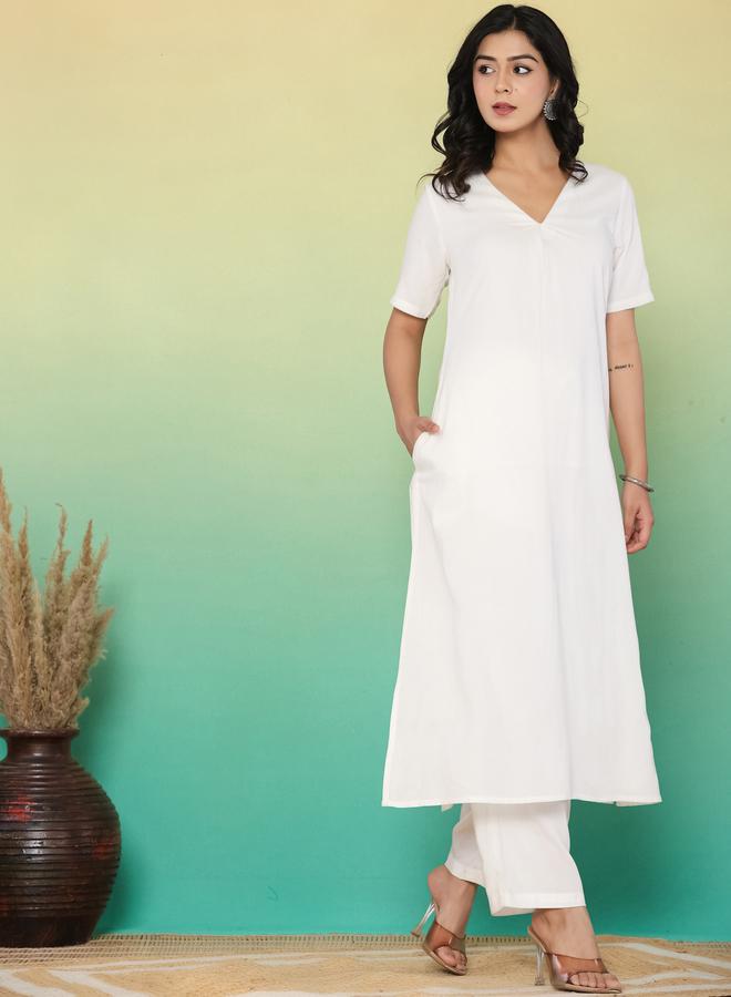 KASYA White Summer Viscose Co-Ord Set - Image 2